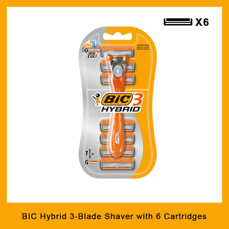 BIC Hybrid 3-Blade Shaver with 6 Cartridges