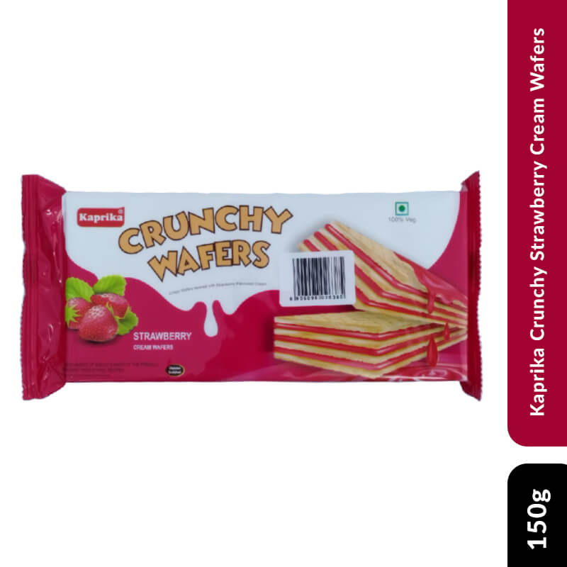 Kaprika Crunchy Strawberry Cream Wafers, 150gm