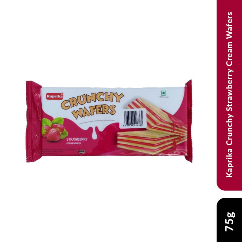 Kaprika Crunchy Strawberry Cream Wafers, 75gm