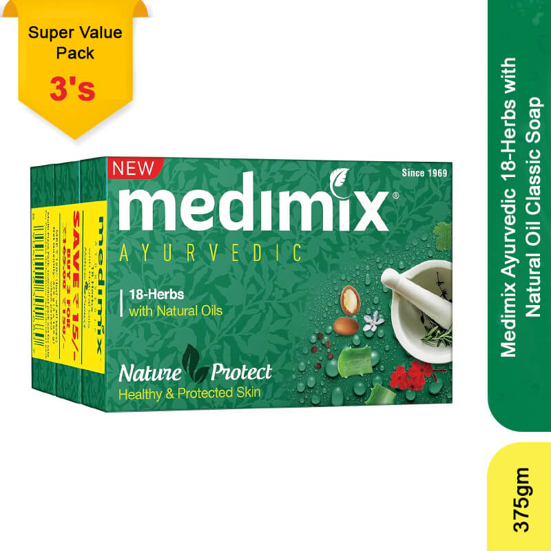 Medimix Ayurvedic 18-Herbs with Natural Oil Classic Soap 3's, 375gm