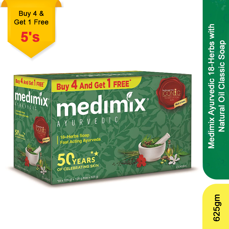 Medimix Ayurvedic 18-Herbs with Natural Oil Classic Soap 5's, 625gm