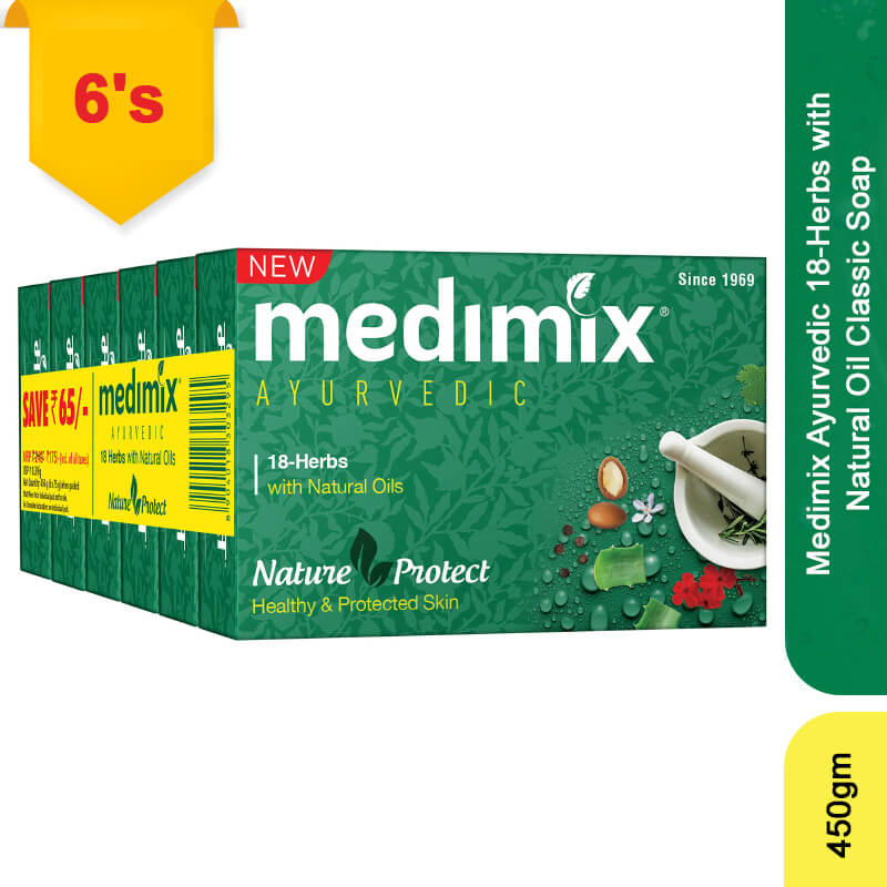 Medimix Ayurvedic 18-Herbs with Natural Oil Classic Soap 6's, 450gm
