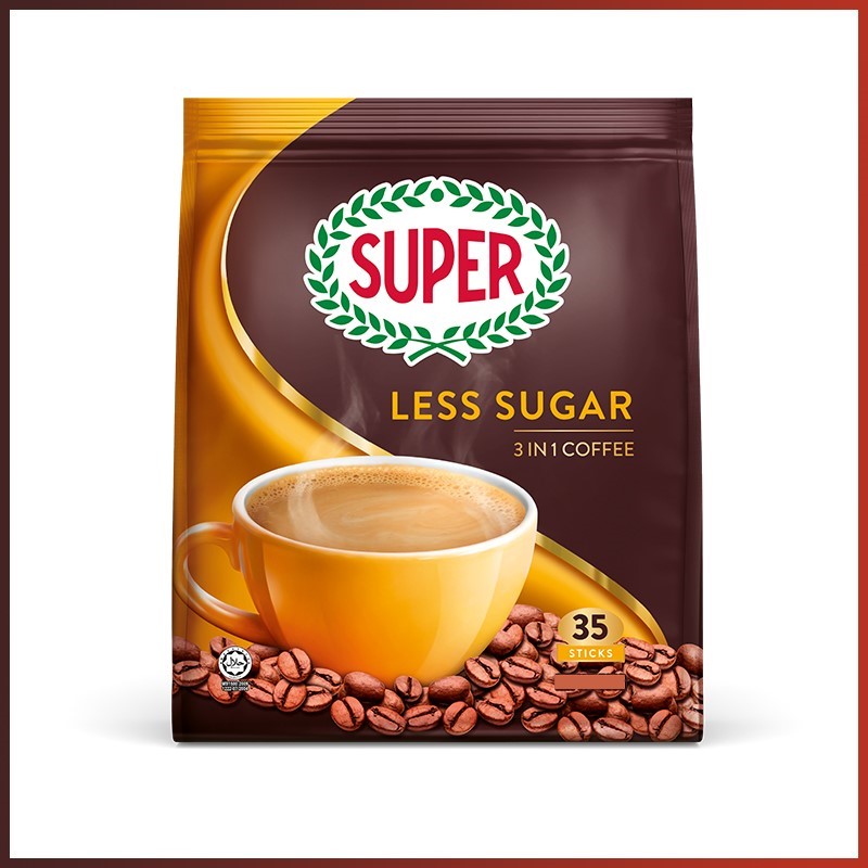 Super Coffee 3 in 1 Less Sugar 35's 525gm